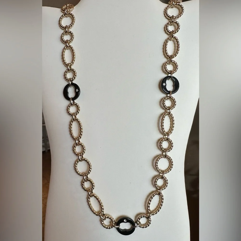 Grace Kelly Oval Gold Link with Black Link & Crystal 36β CoCo Chanel Design - Picture 5 of 11